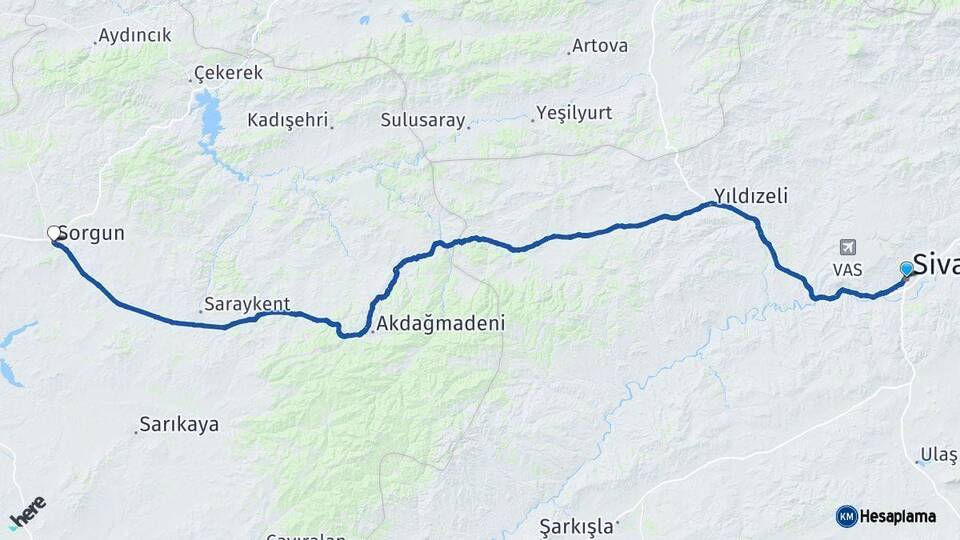 Sivas Sorgun Yozgat Arası Kaç Km - Yol Haritası