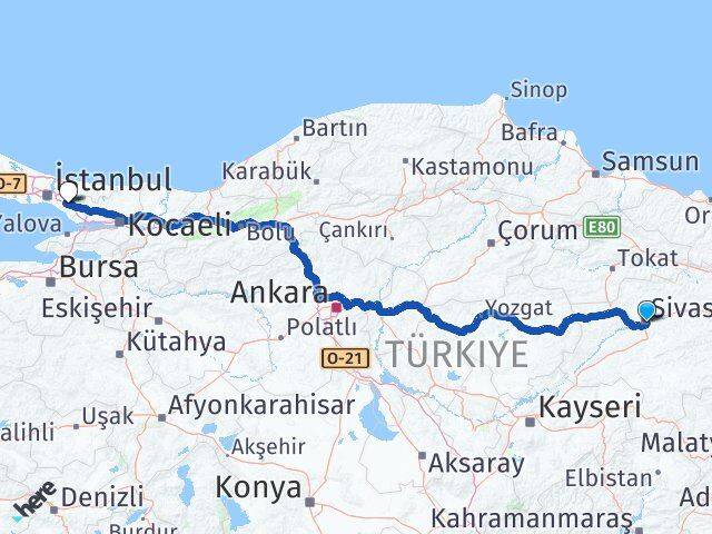 Sivas Sultanbeyli İstanbul Arası Kaç Km - Yol Haritası
