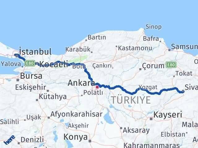 Sivas Sultangazi İstanbul Arası Kaç Km - Yol Haritası