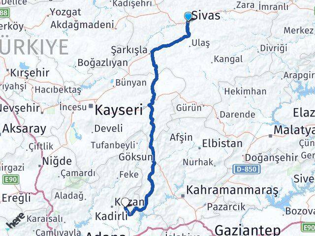 Sivas Sumbas Osmaniye Arası Kaç Km - Yol Haritası