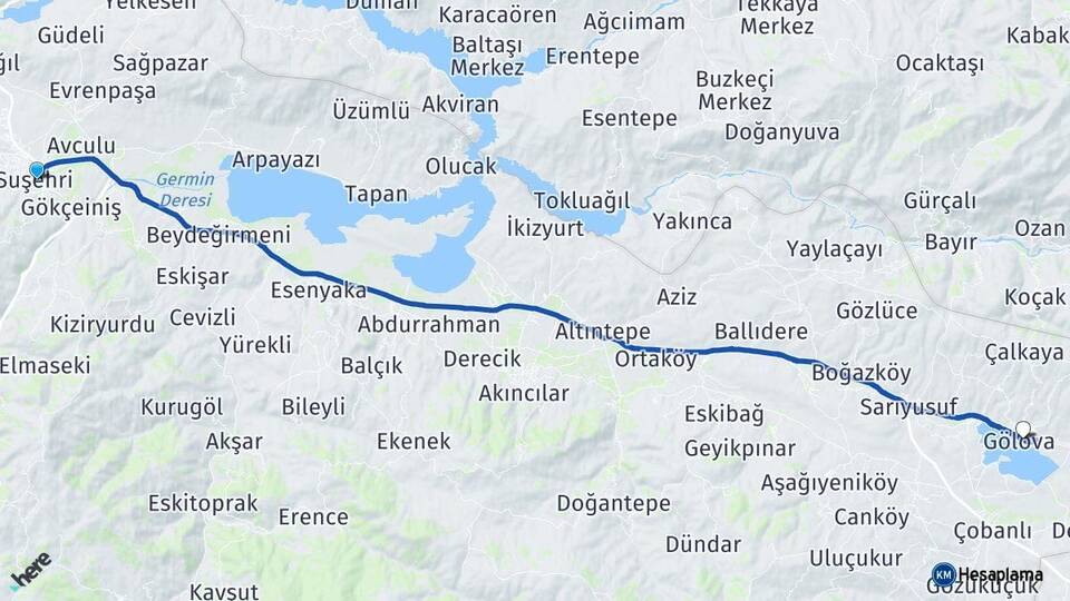 Sivas Suşehri Gölova Arası Kaç Km - Yol Haritası