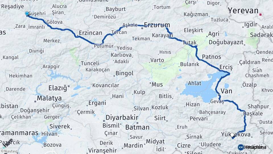 Sivas Suşehri Hakkari Arası Kaç Km - Yol Haritası