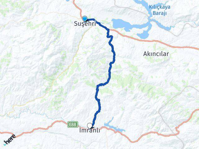 Sivas Suşehri İmranlı Arası Kaç Km - Yol Haritası