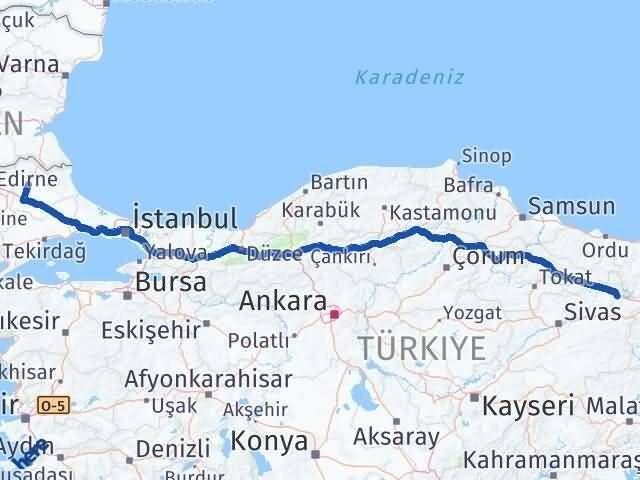 Sivas Suşehri Kırklareli Arası Kaç Km - Yol Haritası