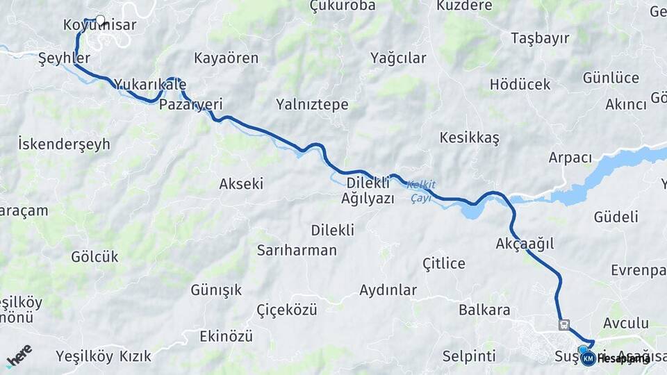 Sivas Suşehri Koyulhisar Arası Kaç Km - Yol Haritası