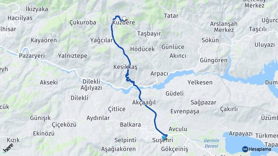Sivas Suşehri Kuzdere Suşehri Arası Kaç Km - Yol Haritası