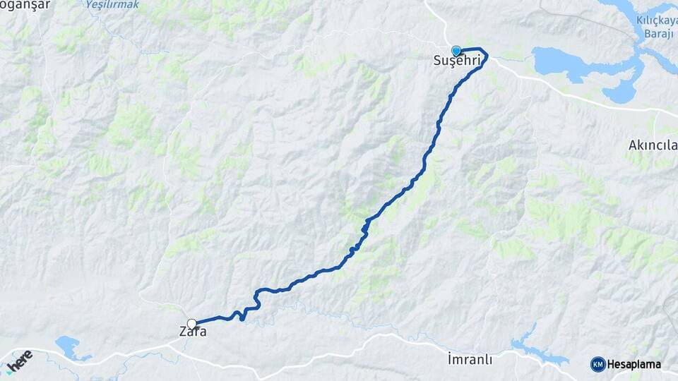 Sivas Suşehri Zara Arası Kaç Km - Yol Haritası