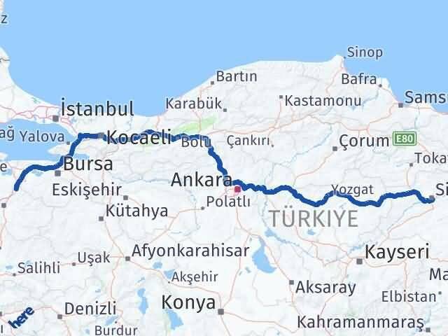 Sivas Susurluk Balıkesir Arası Kaç Km - Yol Haritası