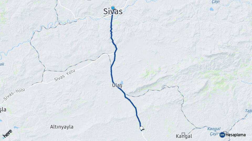 Sivas Tahtalı Kangal Arası Kaç Km - Yol Haritası