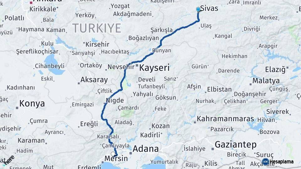 Sivas Tarsus Mersin Arası Kaç Km - Yol Haritası