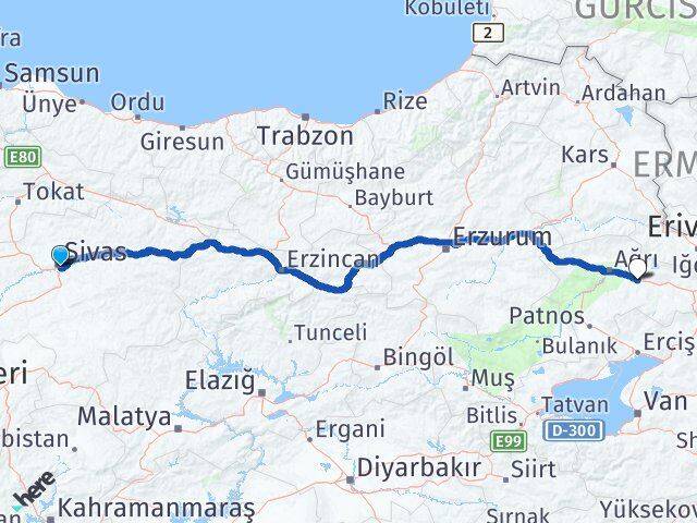 Sivas Taşlıçay Ağrı Arası Kaç Km - Yol Haritası