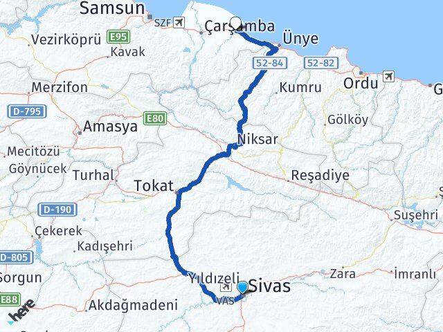 Sivas Terme Samsun Arası Kaç Km - Yol Haritası