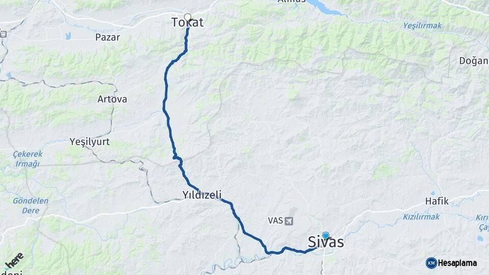 Sivas Tokat Arası Kaç Km - Yol Haritası