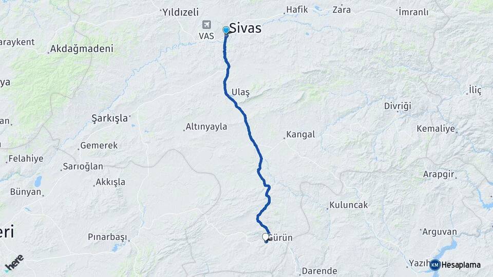 Sivas Tokat Havalimanı Arası Kaç Km - Yol Haritası
