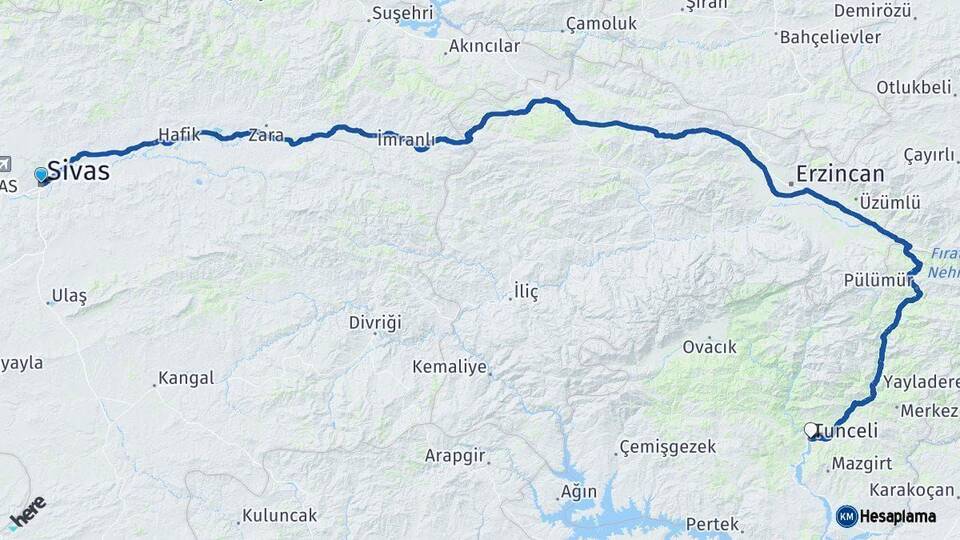 Sivas Tunceli Arası Kaç Km - Yol Haritası