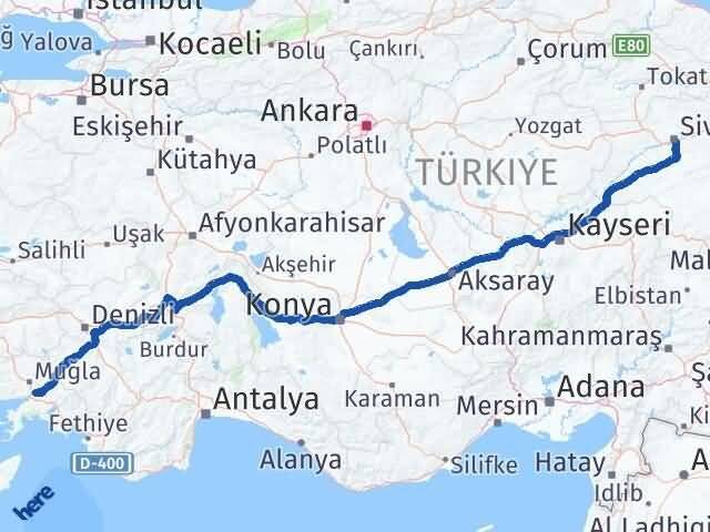 Sivas Ula Muğla Arası Kaç Km - Yol Haritası