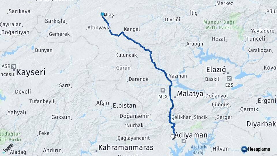Ulaş Adıyaman Arası Kaç Km - Yol Tarifi