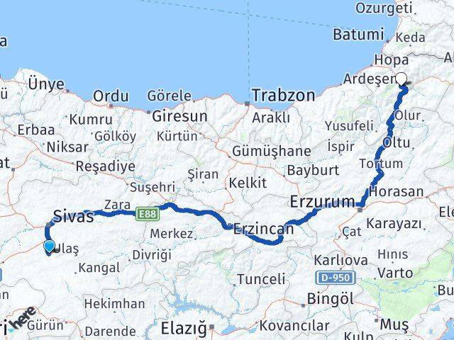 Ulaş Artvin Arası Kaç Km - Yol Tarifi