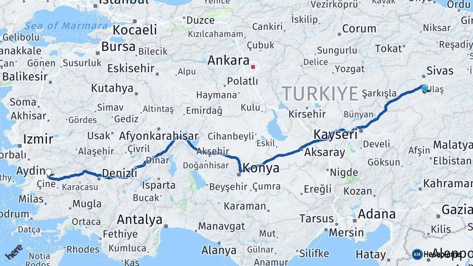 Ulaş Aydın Arası Kaç Km - Yol Tarifi