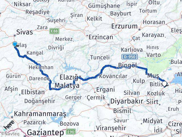 Ulaş Bitlis Arası Kaç Km - Yol Tarifi