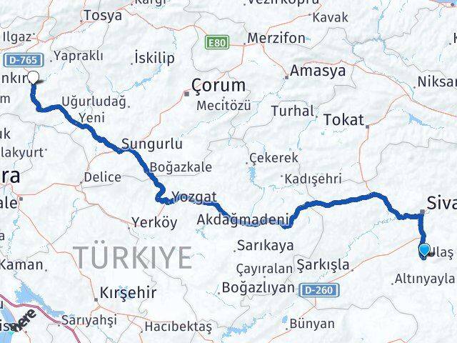 Ulaş Çankırı Arası Kaç Km - Yol Tarifi