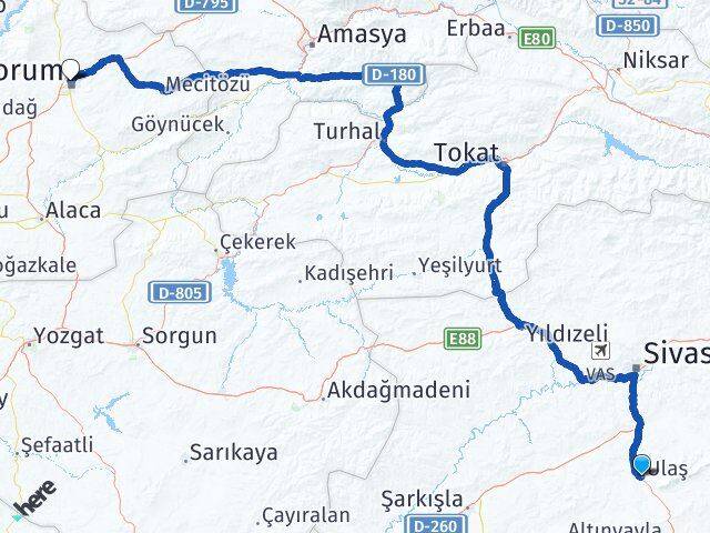 Ulaş Çorum Arası Kaç Km - Yol Tarifi