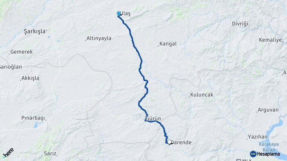 Sivas Ulaş Darende Malatya Arası Kaç Km - Yol Haritası
