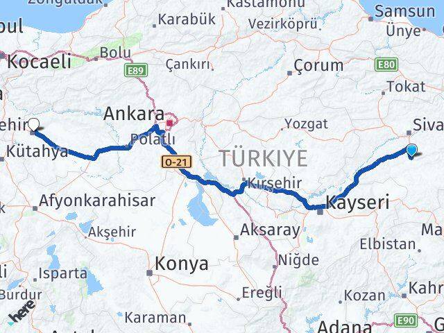 Ulaş Eskişehir Arası Kaç Km - Yol Tarifi
