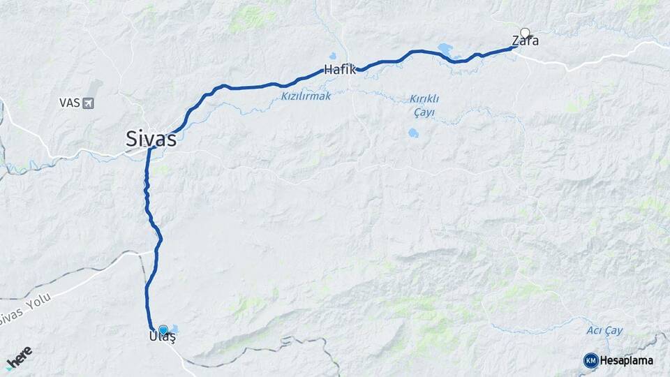 Sivas Ulaş Zara Arası Kaç Km - Yol Haritası