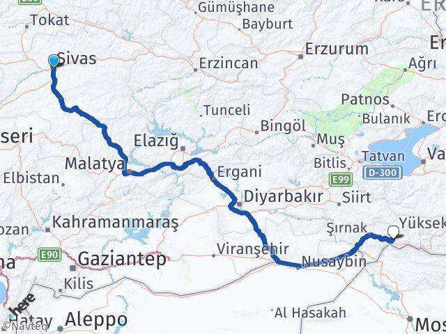 Sivas Uludere Şırnak Arası Kaç Km - Yol Haritası