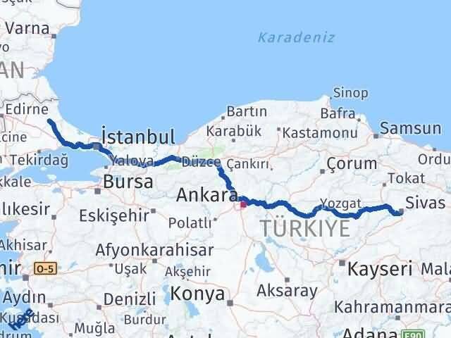 Sivas Vize Kırklareli Arası Kaç Km - Yol Haritası
