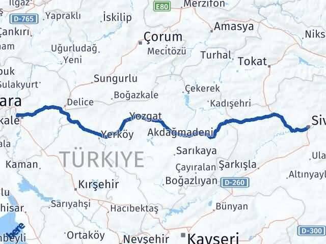 Sivas Yahşihan Kırıkkale Arası Kaç Km - Yol Haritası