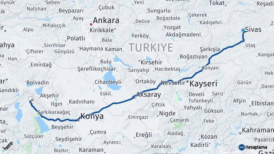 Sivas Yalvaç Isparta Arası Kaç Km - Yol Haritası