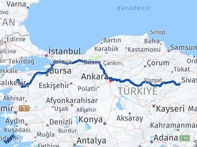 Sivas Yenice Çanakkale Arası Kaç Km - Yol Haritası