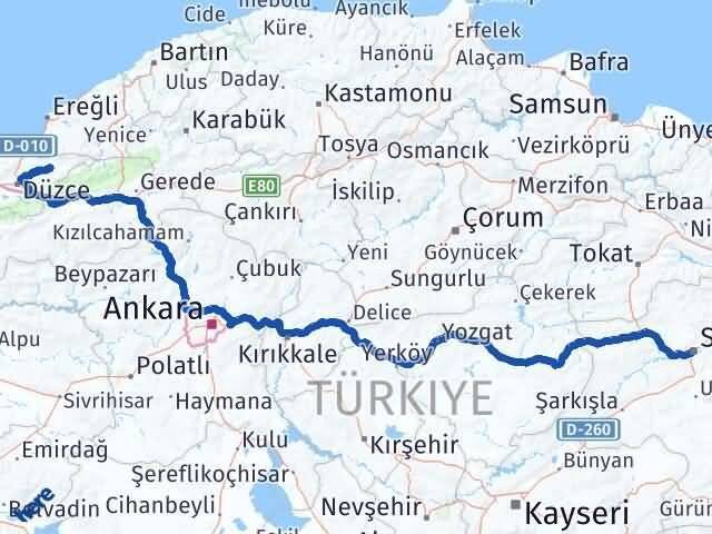 Sivas Yığılca Düzce Arası Kaç Km - Yol Haritası