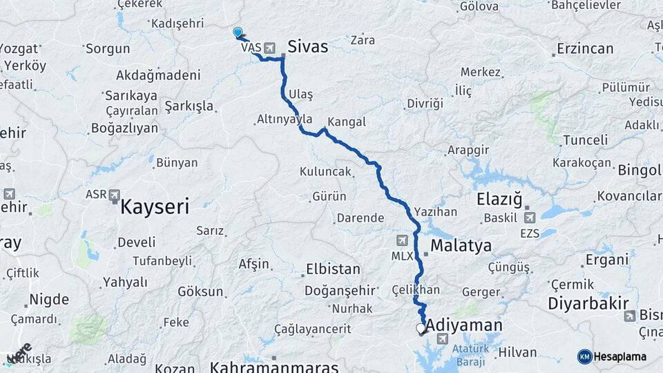 Sivas Yıldızeli Adıyaman Arası Kaç Km - Yol Haritası