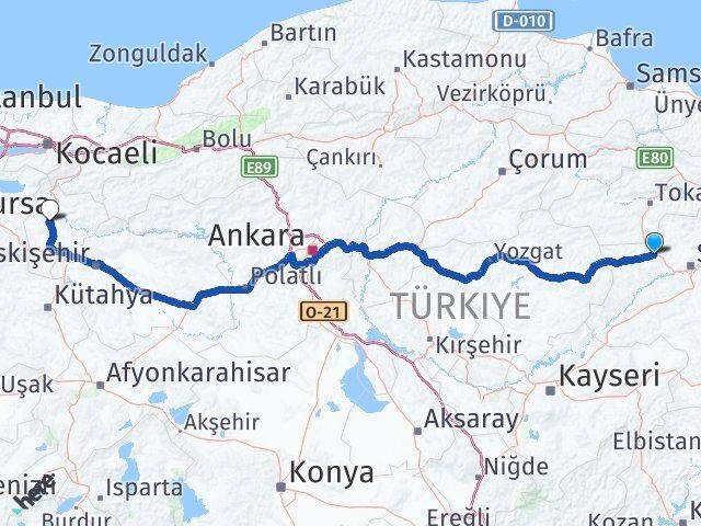 Sivas Yıldızeli Bilecik Arası Kaç Km - Yol Haritası