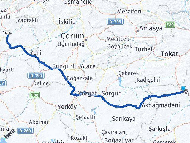Sivas Yıldızeli Çankırı Arası Kaç Km - Yol Haritası
