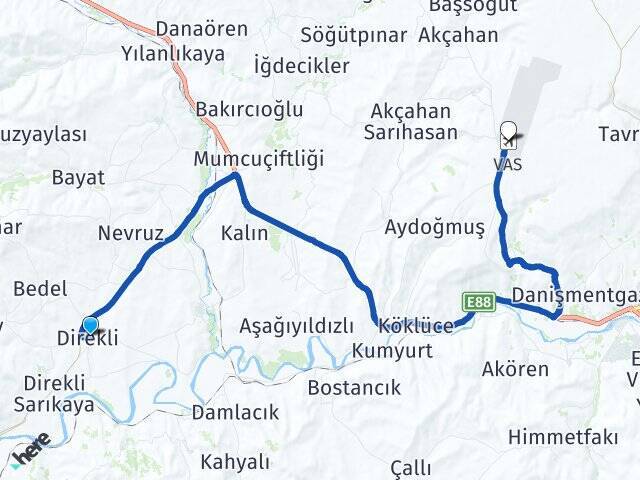Direkli Nuri Demirağ Havalimanı Arası Kaç Km - Yol Tarifi