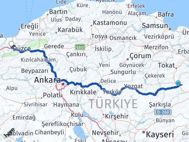 Sivas Yıldızeli Düzce Arası Kaç Km - Yol Haritası