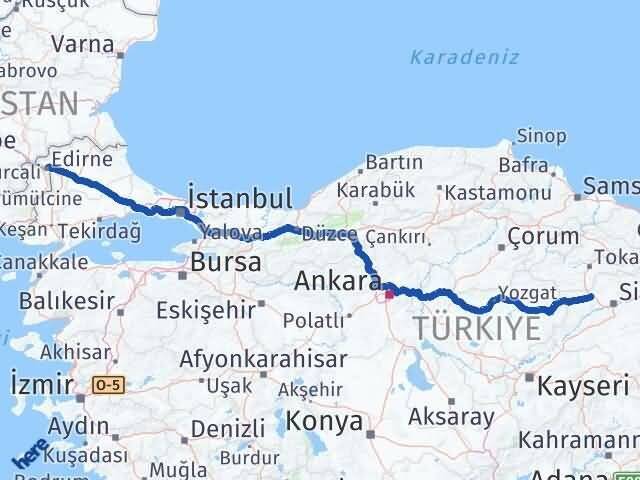 Sivas Yıldızeli Edirne Arası Kaç Km - Yol Haritası