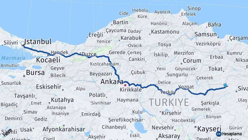 Yıldızeli İstanbul Arası Kaç Km - Yol Tarifi