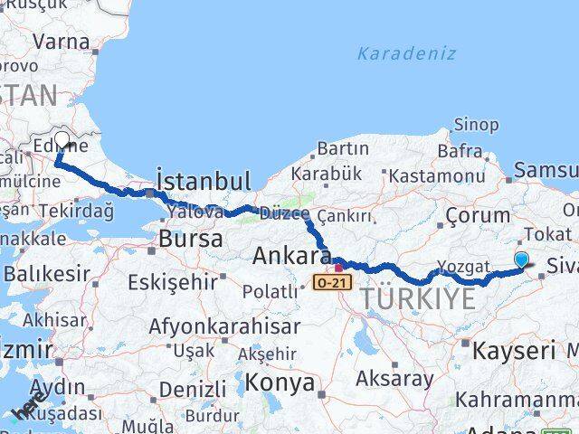 Sivas Yıldızeli Kırklareli Arası Kaç Km - Yol Haritası