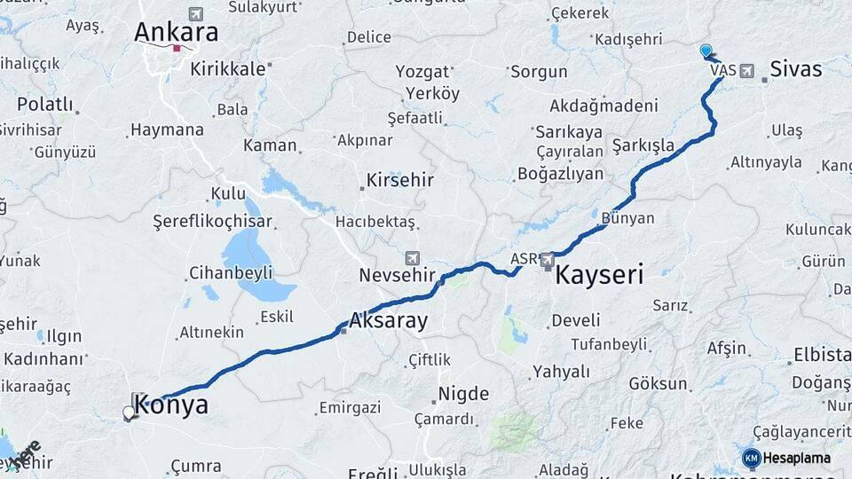 Yıldızeli Konya Arası Kaç Km - Yol Tarifi