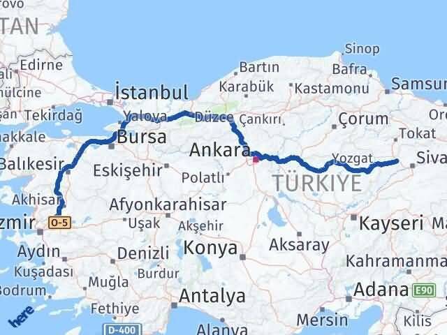 Sivas Yıldızeli Manisa Arası Kaç Km - Yol Haritası