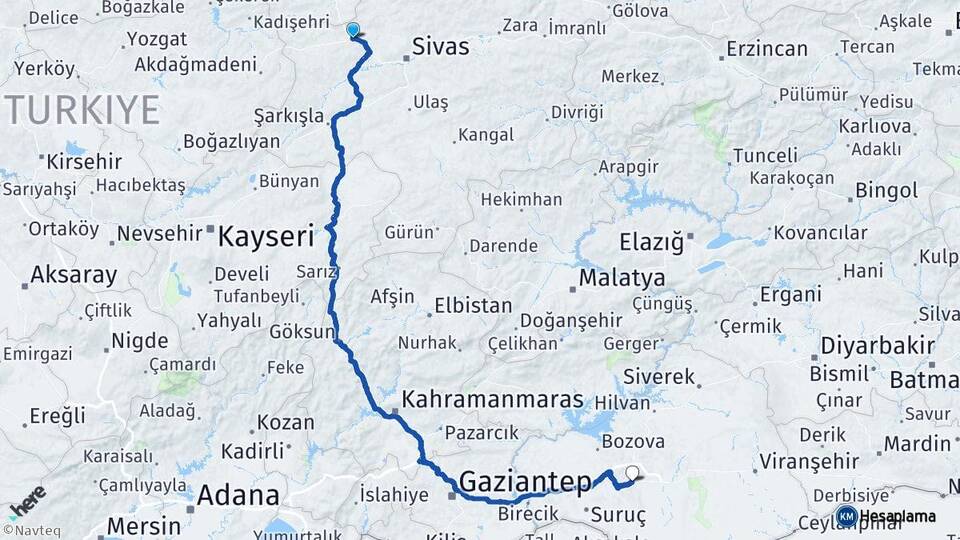 Sivas Yıldızeli Şanlıurfa Arası Kaç Km - Yol Haritası