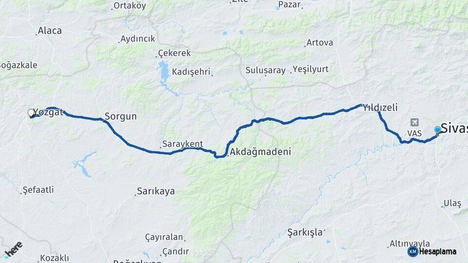 Sivas Yozgat Arası Kaç Km - Yol Haritası