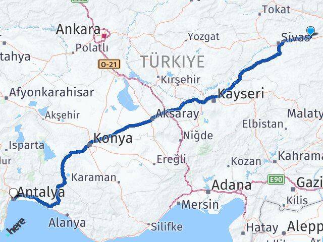 Sivas Zara Antalya Arası Kaç Km - Yol Haritası