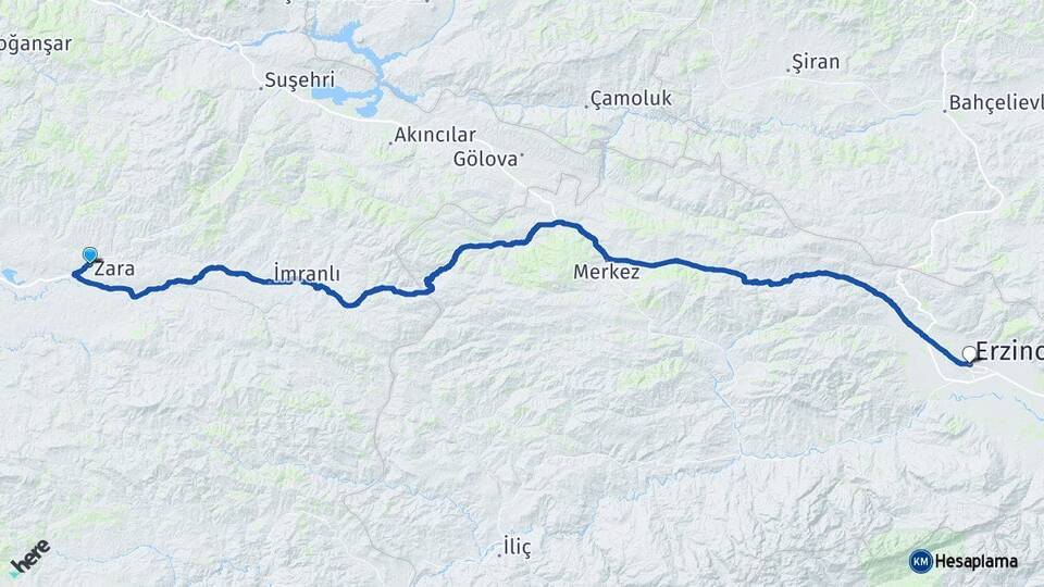 Sivas Zara Erzincan Arası Kaç Km - Yol Haritası