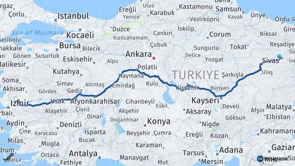 Sivas Zara Manisa Arası Kaç Km - Yol Haritası